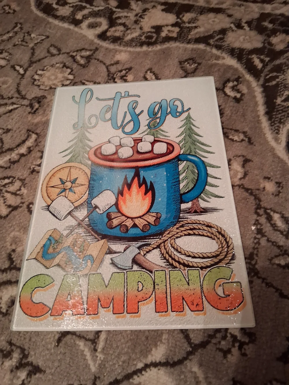Lets Go Camping Blue Mug Illustration Wall Art
